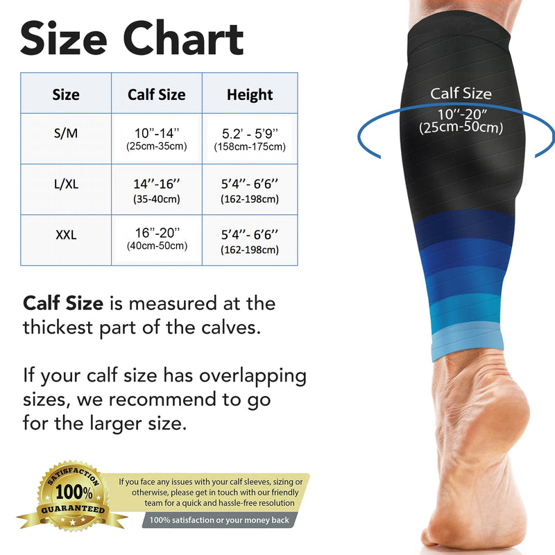 [Australia] - Calf Compression Sleeves for Men & Women - Shin Splints and Calf Support Brace - Compression Calf Guards - Leg Socks for Torn Muscle Cramps (Pair) S-M Black W/Blue 