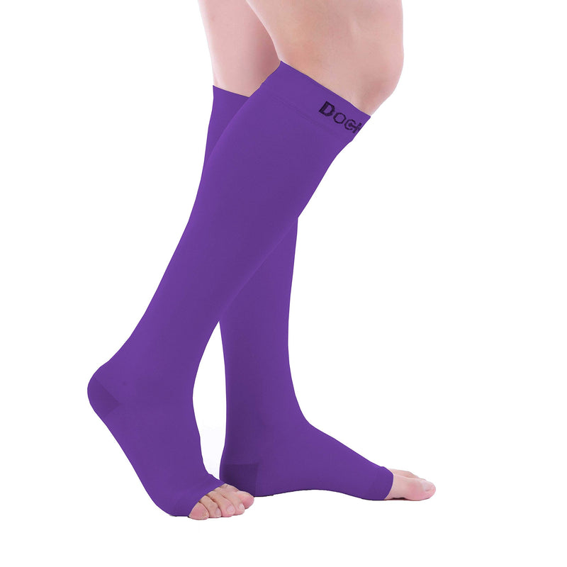 [Australia] - Doc Miller Open Toe Compression Socks 1 Pair 20-30mmHg Support Circulation Recovery Shin Splints Varicose Veins Violet Large 