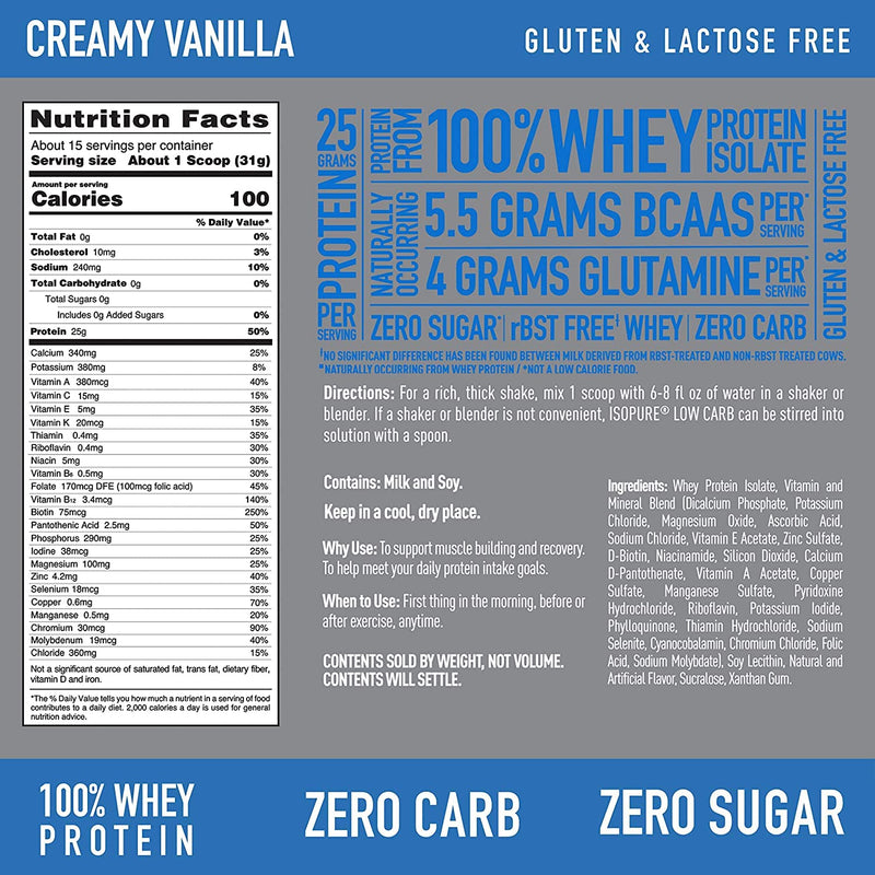 [Australia] - Isopure Zero Carb, Vitamin C and Zinc for Immune Support, 25g Protein, Keto Friendly Protein Powder, 100% Whey Protein Isolate, Flavor: Creamy Vanilla, 1 Pound (Packaging May Vary) 1 Pound (Pack of 1) 