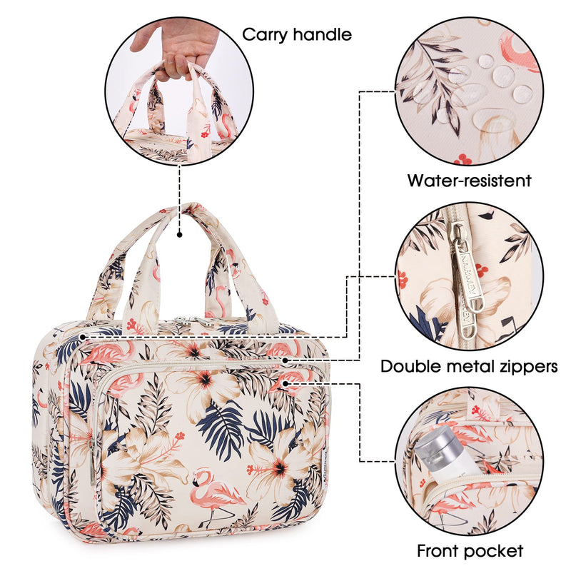 [Australia] - Large Hanging Toiletry Wash Bag Travel Makeup Bag Cosmetic Organizer for Women and Girls(Beige Flamingo (Medium)) Beige Flamingo (Medium) 