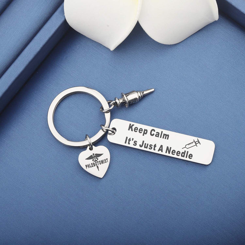 [Australia] - MYOSPARK Phlebotomist Gift Keep Calm It's Just A Needle Phlebotomy Keychain Medical Lab tech Gift for Phlebotomist Nurse Students Phlebotomist keychain 