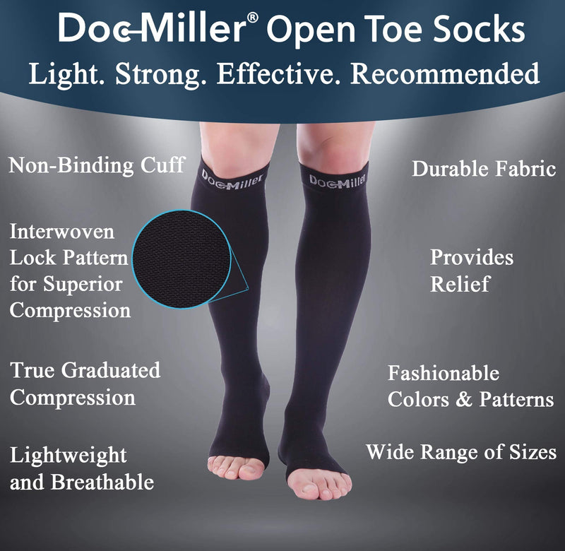 [Australia] - Doc Miller Open Toe Compression Socks 30-40 mmHg 1 Pair Medical Grade Stockings Black XX-Large 