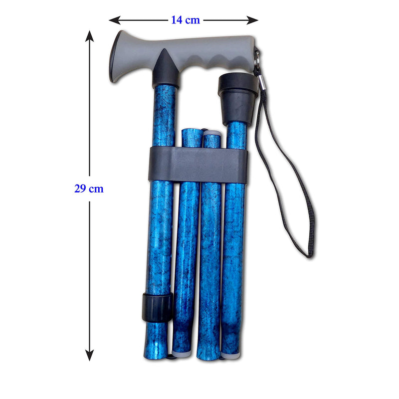[Australia] - Walking Stick – Gel Handle Comfort Grip Collapsible Folding Cane for Men & Women - Adjustable Length - by Life Healthcare - Blue Crackle 