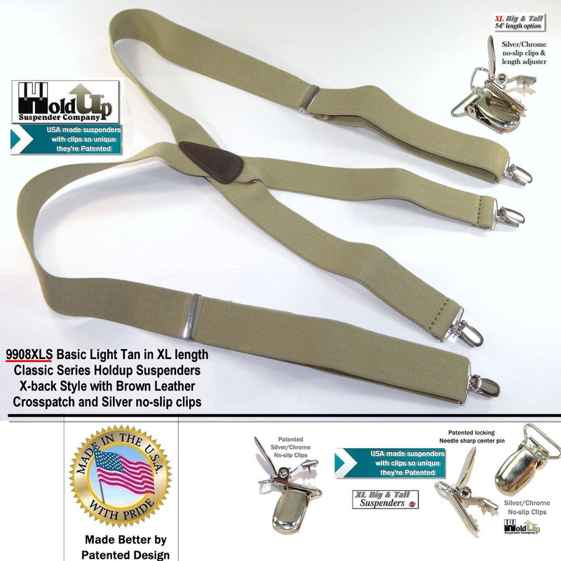 [Australia] - Holdup USA Made Classic tan XL suspender 1 1/2" wide 54" long with patented silver clips 