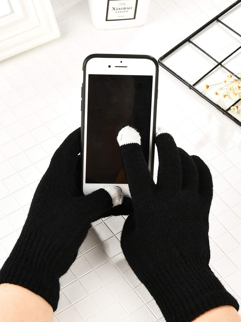 [Australia] - Pangda 12 Pairs Touchscreen Gloves Stretch Knitted Texting Gloves Warm Windproof Solid Color Mittens For men and Women Black 