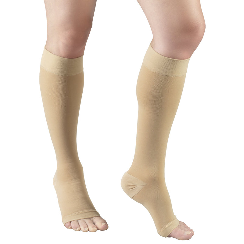 [Australia] - Truform 15-20 mmHg Compression Stockings for Men and Women, Knee High Length, Open Toe, Beige, Large Large (1 Pair) 