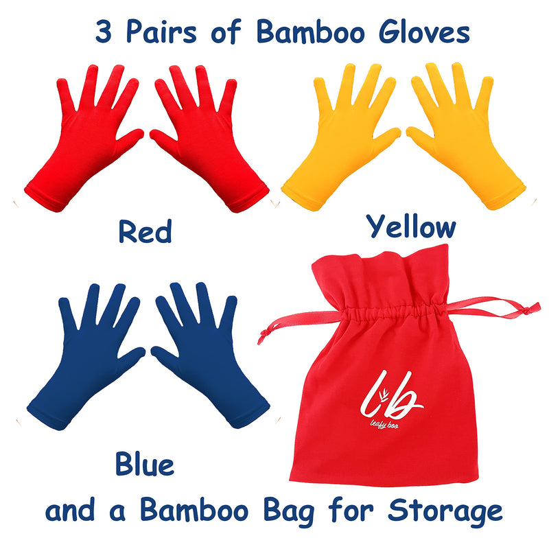 [Australia] - Bamboo Gloves for Eczema, Kids Age 6-8, Eczema Gloves for Children, Kids Gloves for Dry Hands, Kids Moisturizing Gloves Overnight, Skin Repair Gloves, 3 Pairs of Gloves 