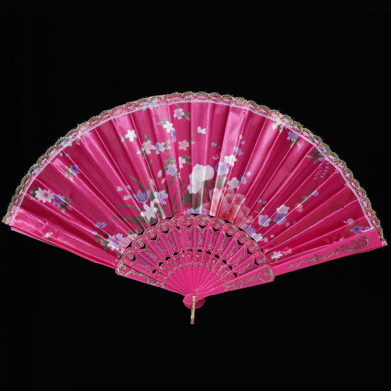 [Australia] - BABEYOND 8pcs Floral Folding Hand Fan Vintage Handheld Lace Folding Fan with Different Flower Patterns Fabric Folding Fan for Wedding Dancing Party (Color Random Selected with Chinese Rose) Chinese Rose-1 