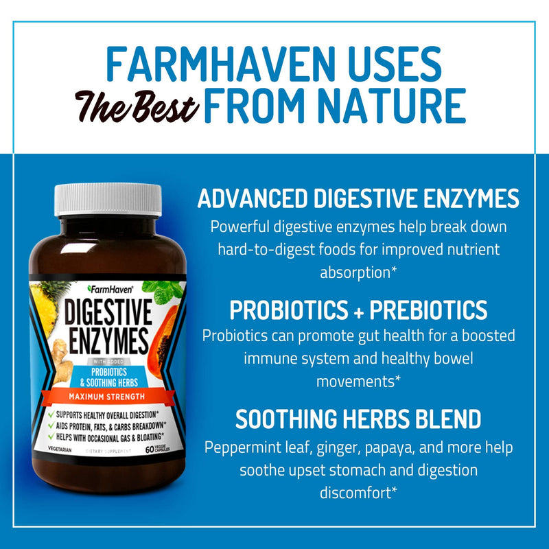 [Australia] - FarmHaven Digestive Enzymes with 18 Probiotics & Herbs | Papaya, Bromelain, Protease & More for Lactose Absorption & Better Digestion | Helps Bloating, Gas, Constipation | Vegetarian, 60 Capsules 