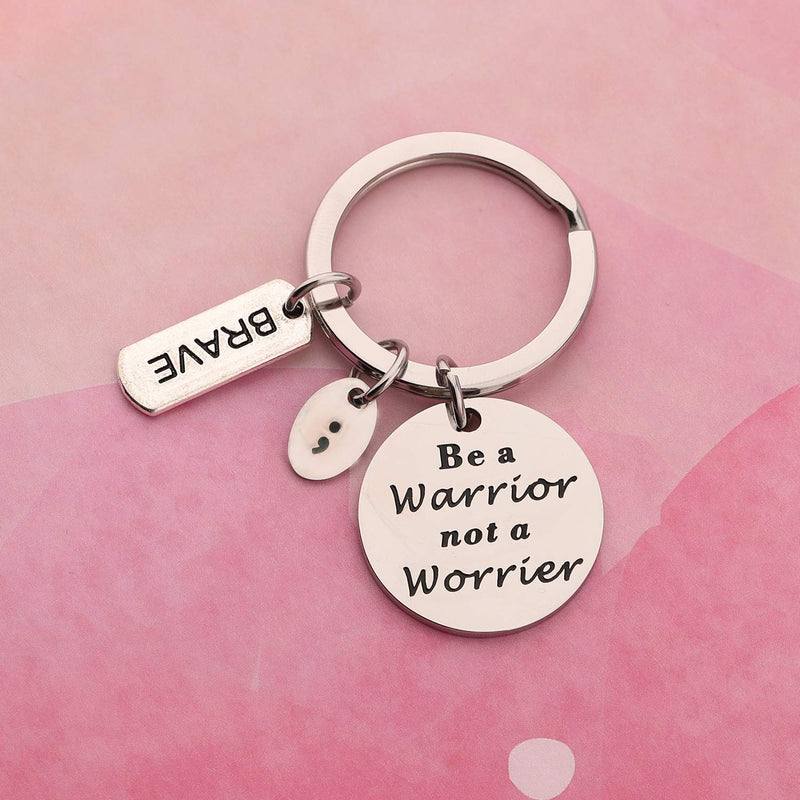 [Australia] - MYOSPARK Be A Warrior Not A Worrier Semicolon Keychain Mental Health Suicide Prevention Depression Awareness Inspirational Gift Warrior Keychain 