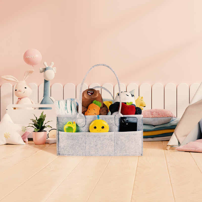 [Australia] - Fasin Baby Nappy Caddy Organiser – 3 MM felt Diaper Caddy with Zipper Pocket, Adjustable Compartments, and 2 Shoulder straps to store All Nursery Accessories. Baby Essentials for Newborn Baby Gifts. 