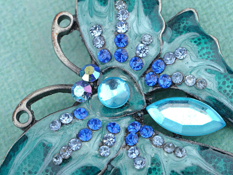 [Australia] - Alilang Enamel Wing Blue Green Synthetic Sapphire Crystal Rhinestone Gem Butterfly Moth Pin Brooch 