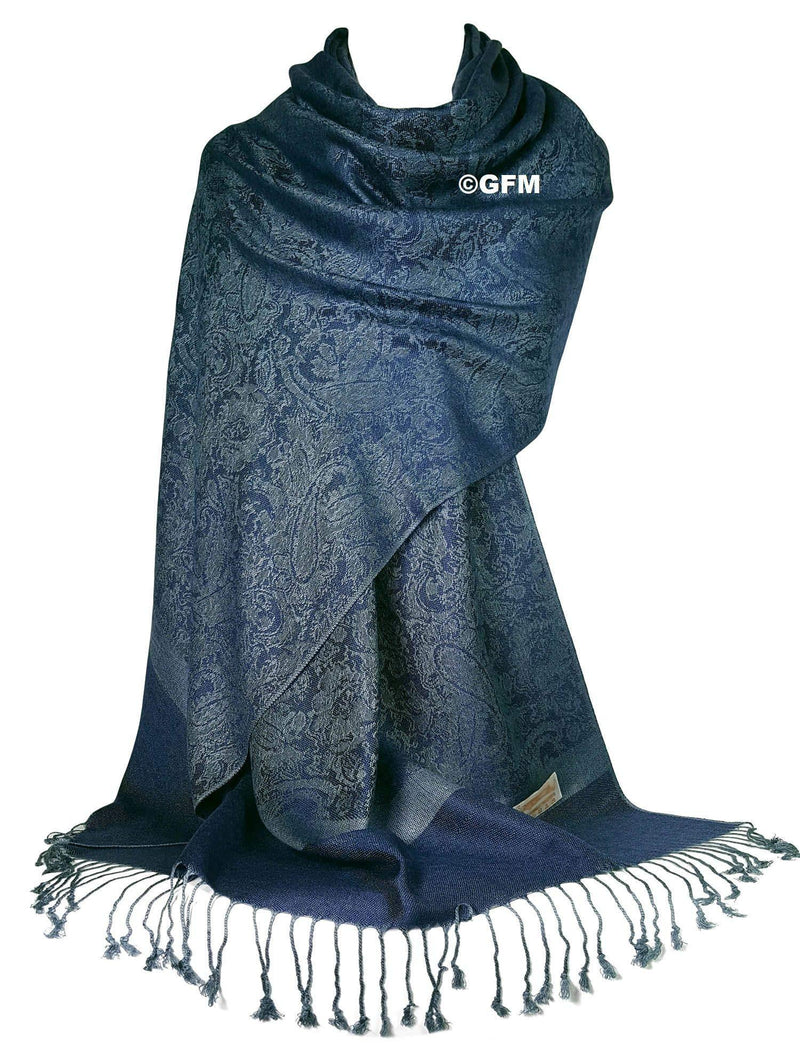 [Australia] - GFM Pashmina Style in Floral Paisley Leaves Pattern Scarf Wrap ..S0-midnight Blue (P093-mdngtnl) 