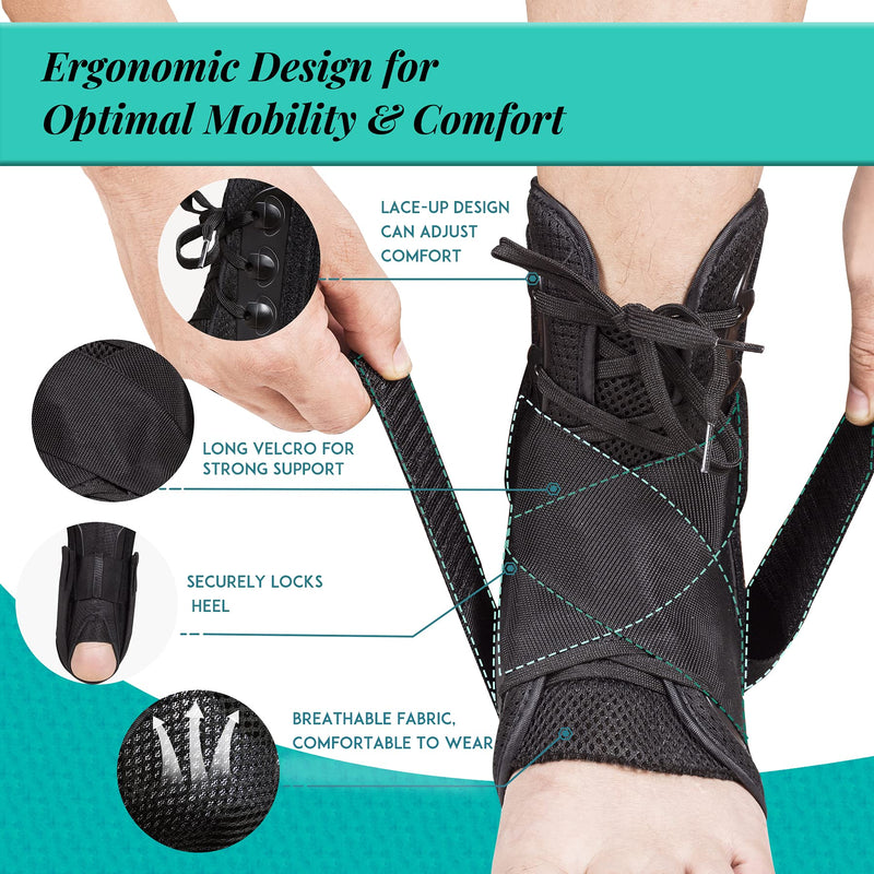 [Australia] - New Update Ankle Braces for Women & Men, Lace Up Ankle Brace for Sprained Ankle, Adjustable Ankle Stabilizer/Support Brace for Sprains, Ligament and Tendon Issue, Ankle Injury Recovery (S) Small 