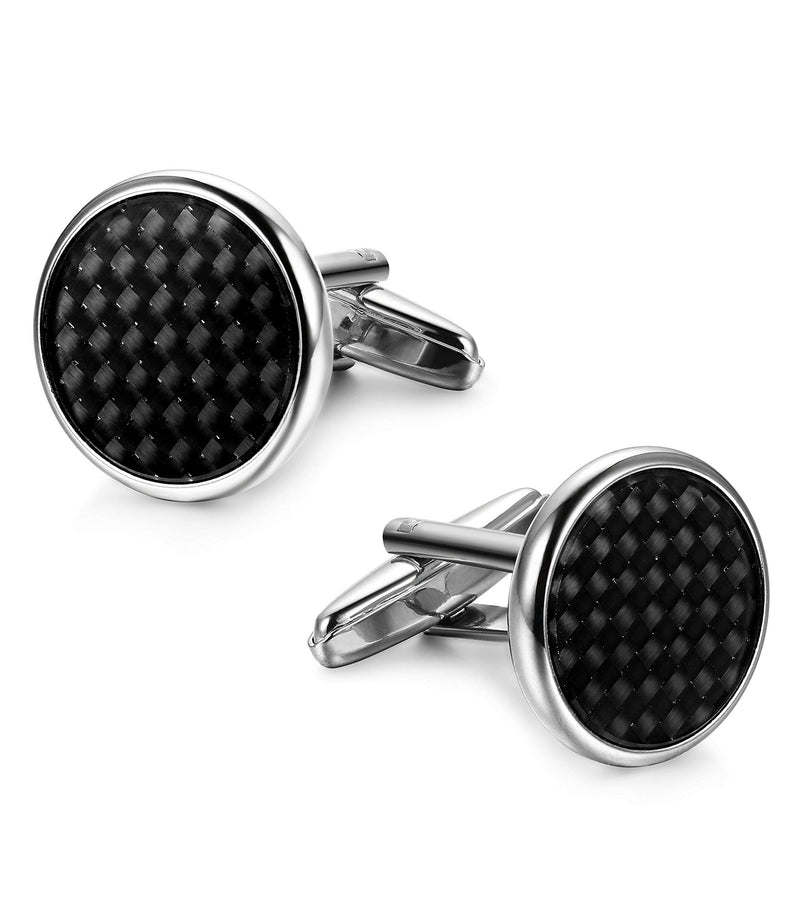 [Australia] - LOYALLOOK 8pcs Mens Carbon Fiber Cufflinks and Shirt Studs Set Tuxedo Shirts Business Wedding Silver Black Gold Tone … 8pcs Sliver-Tone 