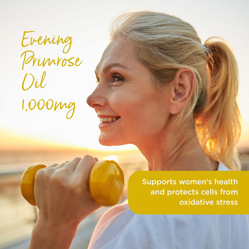 [Australia] - Healthspan Evening Primrose Oil 1,000mg (90 Capsules) | Omega 6 Fatty Acids | Women's Health | Added Vitamin E | Gamma Linolenic Acid & Linoleic Acid | Protects Cells from Oxidative Stress | Vegan 90 Count (Pack of 1) 