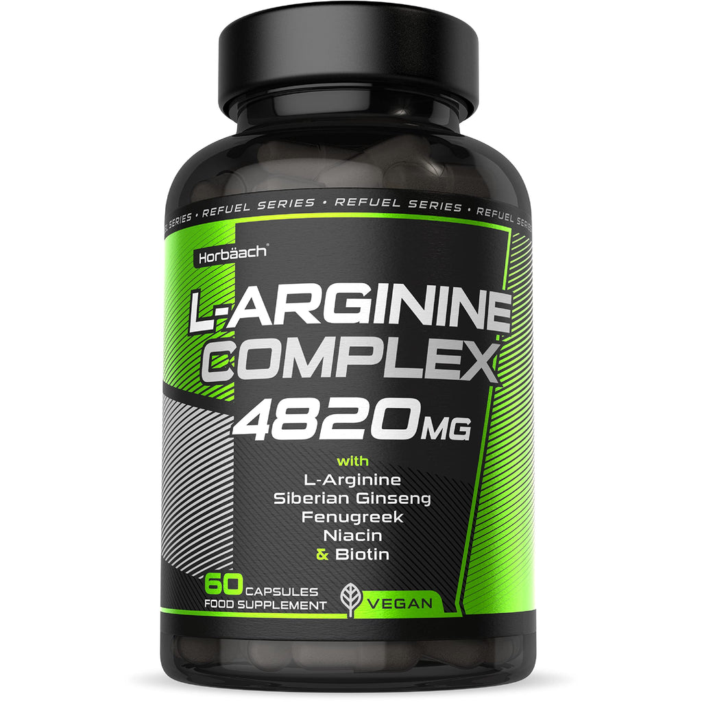 [Australia] - L-Arginine 4820mg | High Strength Complex | with Ginseng, Fenugreek, Niacin (VIT B3) & Biotin | 60 Vegan Capsules | by Horbaach 