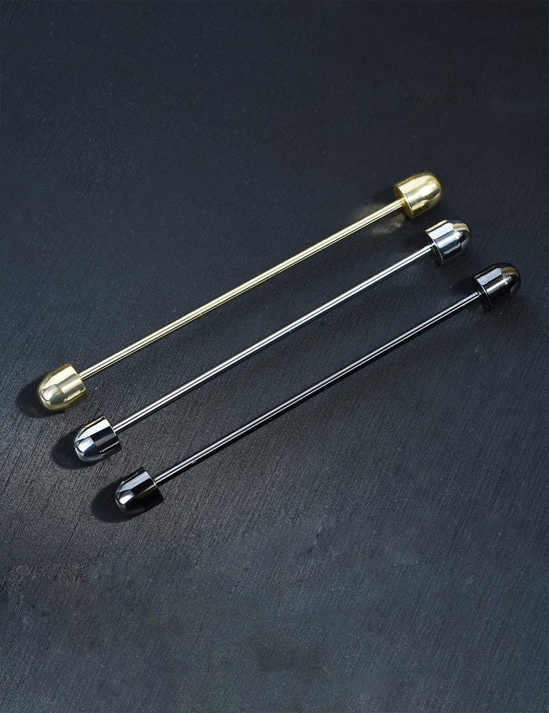 [Australia] - VVCome 3PCS Men's Classic Brass Shirt Collar Bar Tie Pins Set for Wedding Business with Gift Box Bullet Head 