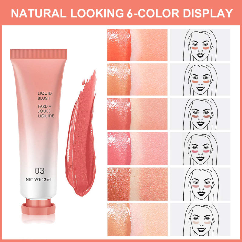 [Australia] - [6 Pack] LSxia Liquid Blush Makeup Gifts for Women, Natural Looking Breathable Feel Cream Blush Lightweight Blusher and Blendable Cheek Color, Cruelty-Free Face Contour Blush 12 ml/Pcs 