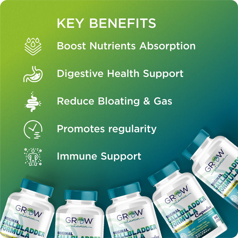 [Australia] - Grow Vitamin Original Gallbladder Formula, Enzymes to Reduce Bloating, Indigestion & Abdominal Swelling - Better Digestion, Improved Absorption of Nutrients & More Satisfied After Meals - 90 Capsules 