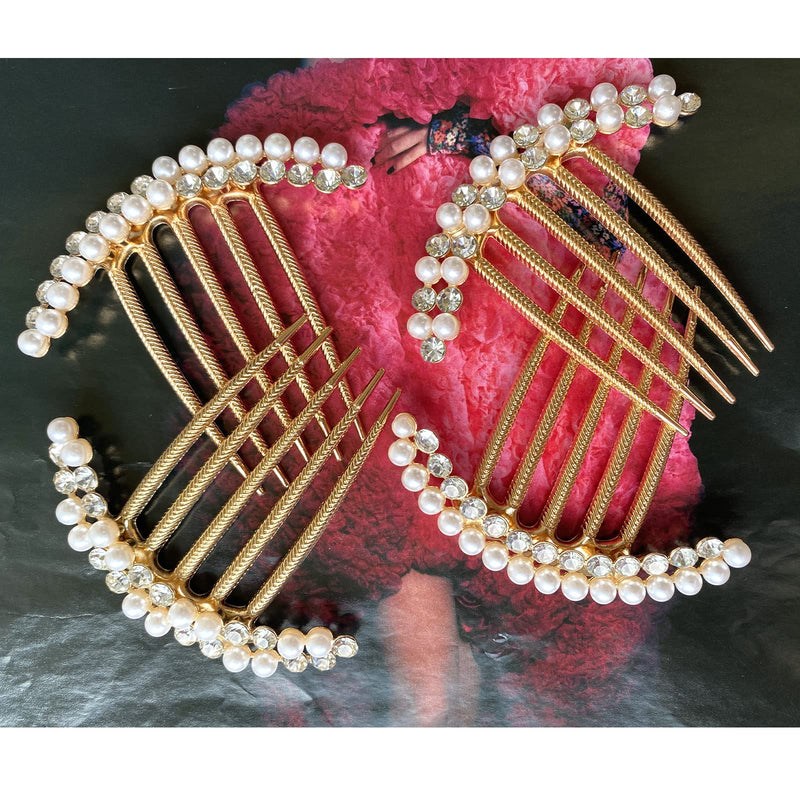 [Australia] - Briskyto Hair Comb,4 Pack 5 Teeth Vintage Gold Pearl Hair Comb Rhinestones Hairpins Hair Clips 