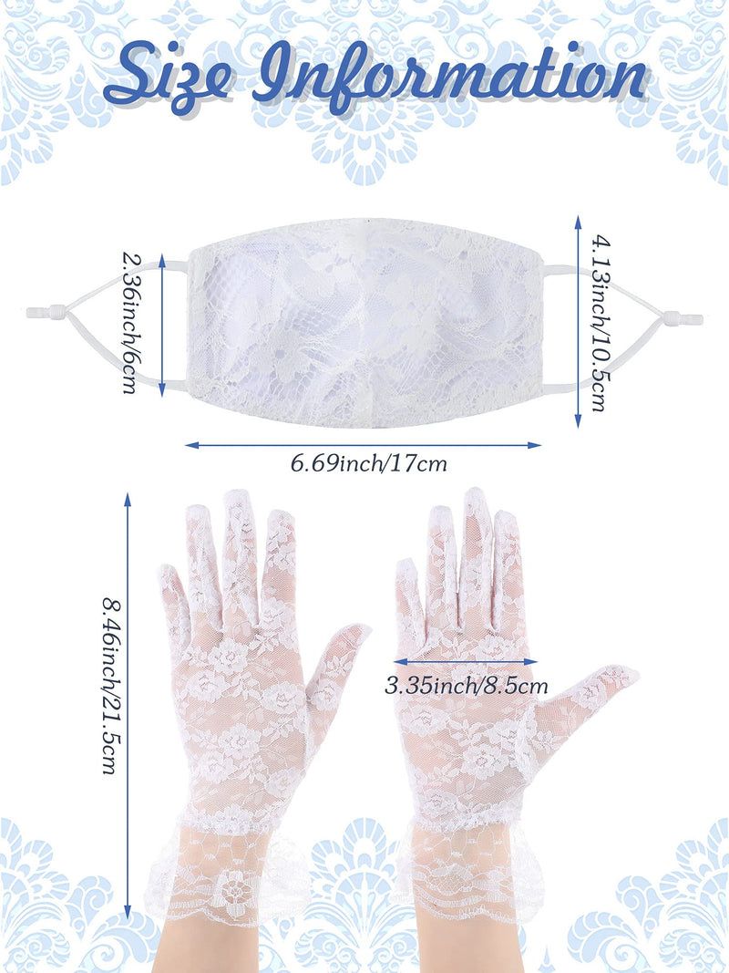 [Australia] - Sokeeno 2 Pieces Lace Floral Glove Short Gloves Elegant Lace Face Covering White Small 