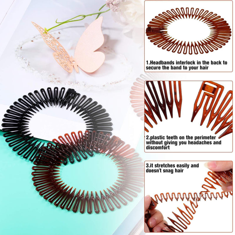 [Australia] - 9 Pieces Full Circular Stretch Comb Flexible Plastic Circle Comb Stretch Hair Comb Headband Hairband Holder for Women Girls, 3 Colors 