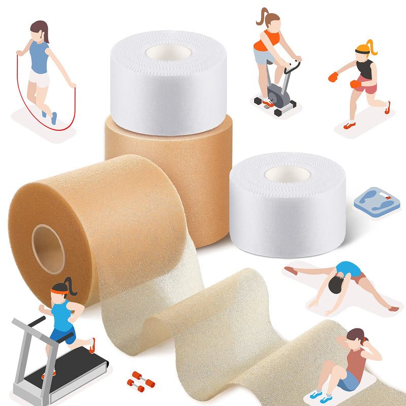 [Australia] - 4 Rolls Athletic Tape Foam Underwrap Kit Foam Prewrap Sports Tape Athletic Easy to Tear Ankle Tape for Climbing Boxing Football Trainers 2.75 Inch by 89 Feet, 1.5 Inch by 33 Feet (White, Beige) White, Beige 