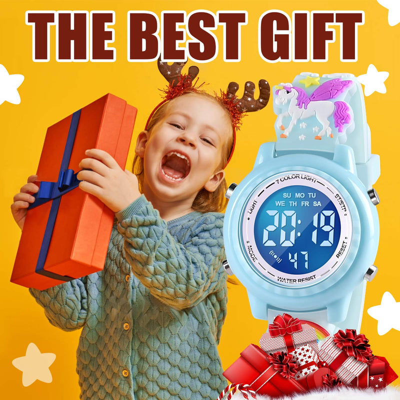 [Australia] - VAPCUFF 3D Cartoon Waterproof Kids Watches with Alarm - Best Toys Gifts for Girls Age 3-10 Blue 