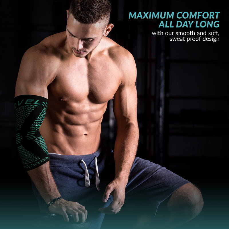 [Australia] - MODVEL [2 Pack] Elbow Brace - Compression Support Sleeve for Joint Pain Relief, Recovery, Tendonitis, Tennis & Golfer's Elbow - Workout & Weightlifting Arm Wrap - For Men & Women. Green Small 