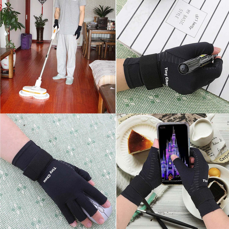 [Australia] - 2 Pairs Pack Copper Arthritis Compression Gloves for Women Men, Arthritis Gloves for Relieving Carpal Tunnel Aches, Rheumatoid Pains, Joint Swelling with Adjustable Wrist Band Strap Fingerless (Large/X-Large (2 Pairs)) Large/X-Large (2 Pairs) 