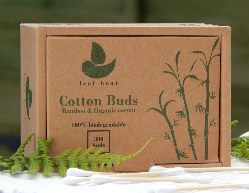 [Australia] - LEAF BOAT Bamboo Cotton Buds | Cotton Buds for Ears, makeup cleaning, etc. | GOTS Certified Biodegradable, Eco-Friendly and Plastic Free | Vegan | Recycled Packaging | (Pack of 1 Box, 300 Buds) 