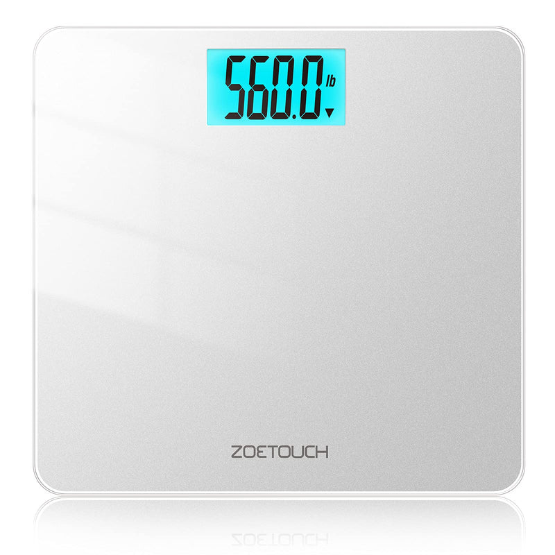 [Australia] - ZOETOUCH Scale for Body Weight 560 lbs 255kg ,High Capacity Precision Digital Bathroom Weighing Scale with Extra Wide Platform,4.2 Inch Backlit LCD Display,Tape Measure and 4 AAA Batteries Included Silver 