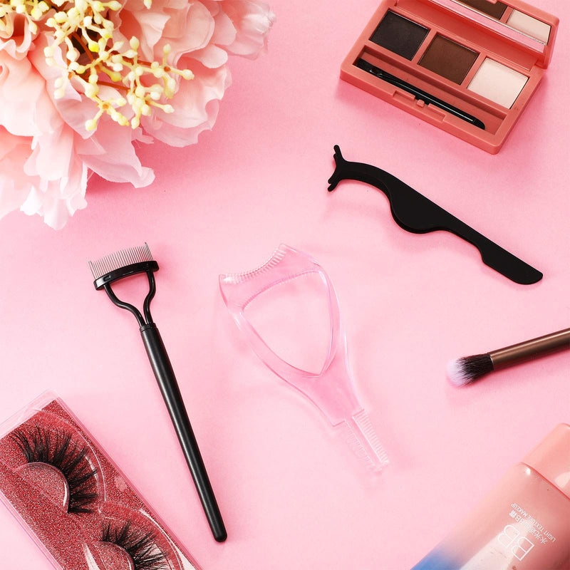[Australia] - 7 Pieces Eyelash Makeup Tool Set, Mascara Applicator Guide Tool, Eyelash Comb Curler Eyelash Separator, Eyelash Extension Tweezers for Women Girls Lash Eyelash Tools (Black, Pink) Black, Pink 