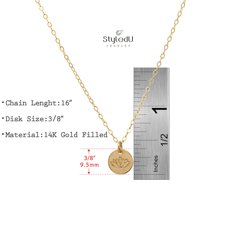 [Australia] - StyledU Small Lotus Flower Necklace, 14k Gold Filled Engraved Lotus Pendant Necklace 16” Chain, Tiny Lotus Necklace, Encouragement Gifts, Happy Birthday Gifts Ideas for Mom, Daughter, Women, Best Friend 