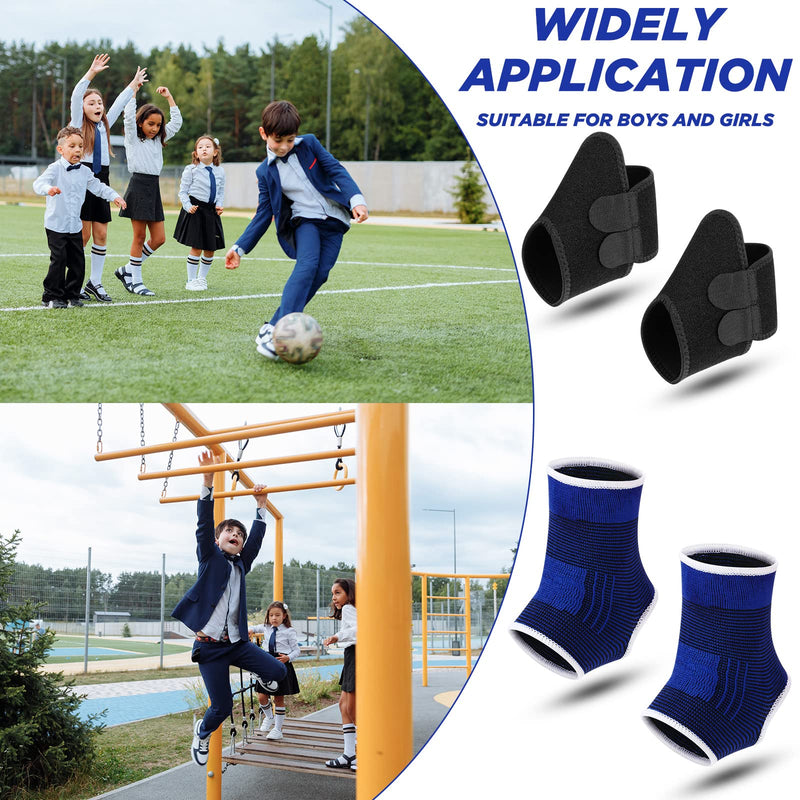[Australia] - 4 Pairs Kids Ankle Brace includes 2 Pairs Foot Brace Supports Ankle Protector Wraps and 2 Pairs Knitted Ankle Sleeve Socks Kids Compression Socks for Sports Protection Joint Ankle Sprain 