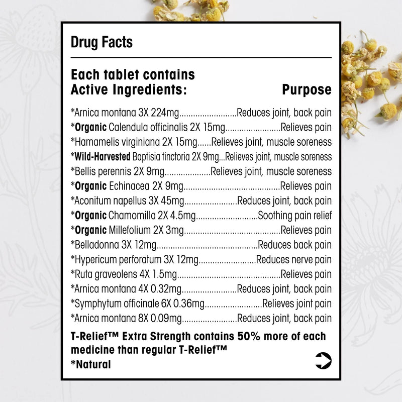 [Australia] - T-Relief Extra Strength Pain Relief Arnica +12 Fast-Acting Natural Relieving Actives Help Reduce Back Pain, Joint Soreness, Muscle Aches & Stiffness, Gluten-Free - 100 Tablets 100 Count (Pack of 1) 