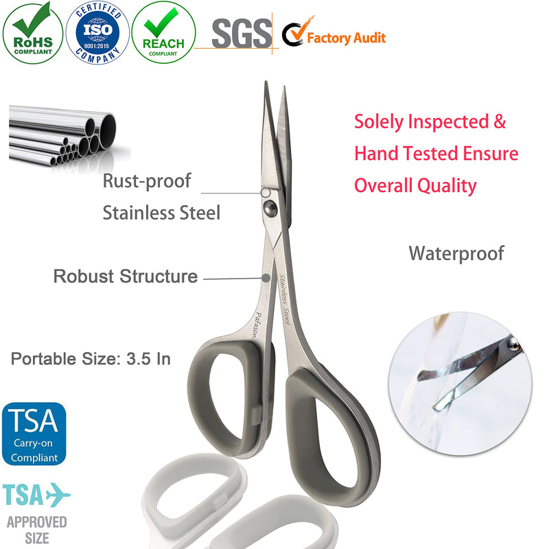 [Australia] - PAFASON Stainless Steel Mustache Beard Facial Nose Hair Trimming Scissor Set with Safety Cover and Leather Pouch 