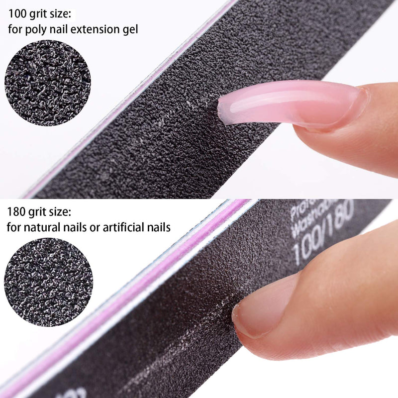 [Australia] - MAKARTT Nail Files 100 180 Grit for Poly Nail Extension Gel Acrylic Nails Files Double Sided Black Washable 10 Nail File Set Manicure Tools F-01 100/180 Grit 