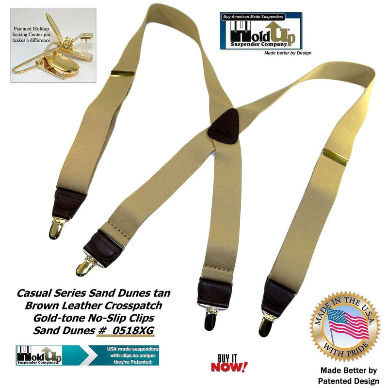 [Australia] - Holdup Casual Series Sand Dunes Tan 1 1/2" wide X-back Suspenders with Patented Gold-tone No-slip Clips 