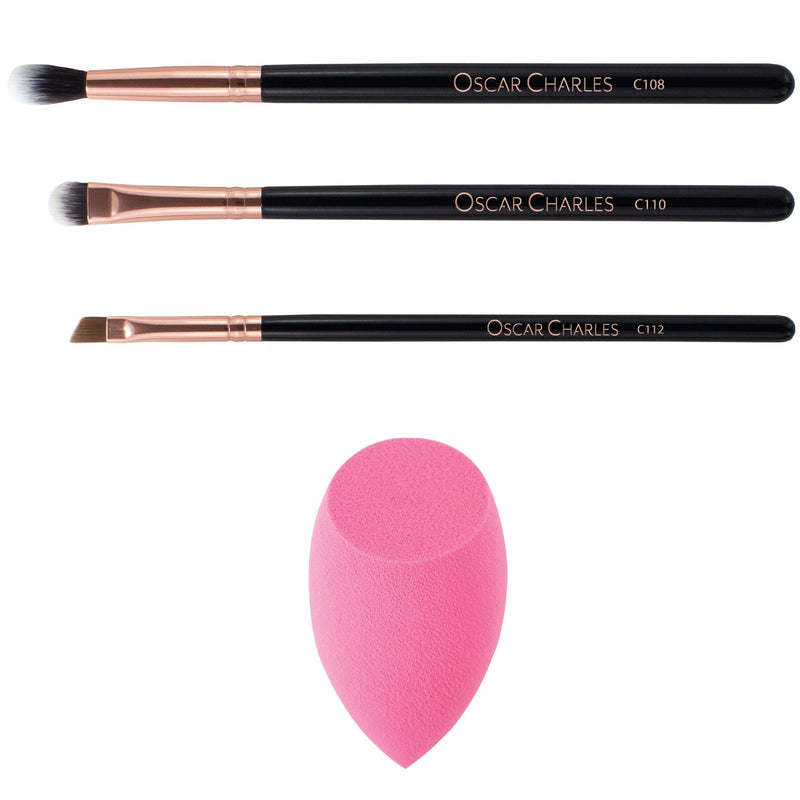 [Australia] - Oscar Charles 8-Piece Professional Makeup Brush Set with Beauty Sponge and Luxury Clutch Cosmetic Bag and Beautiful Gift Box - Rose Gold 
