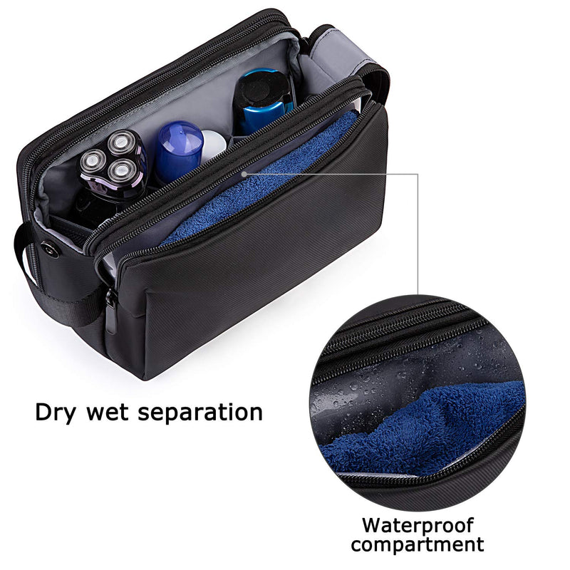 [Australia] - BAGSMART Toiletry Bag for Men Water Resistance Shaving Dopp Kit Overnight Wash Bag Cosmetic Bag Bathroom Toiletries Organizer PU Leather (Black) 1-black Ⅰ-Medium 