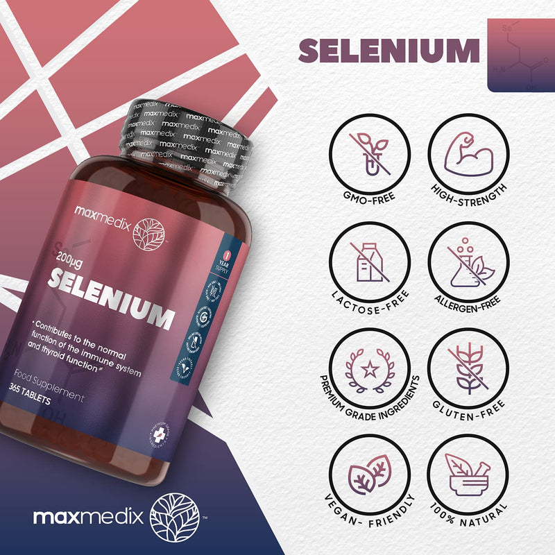 [Australia] - Selenium 200mcg - 365 Vegan Selenium Tablets (1 Year Supply) - L Selenomethionine - High Strength Selenium Supplements - Natural Hair, Skin & Nails Vitamins - Immune System & Thyroid Supplement 