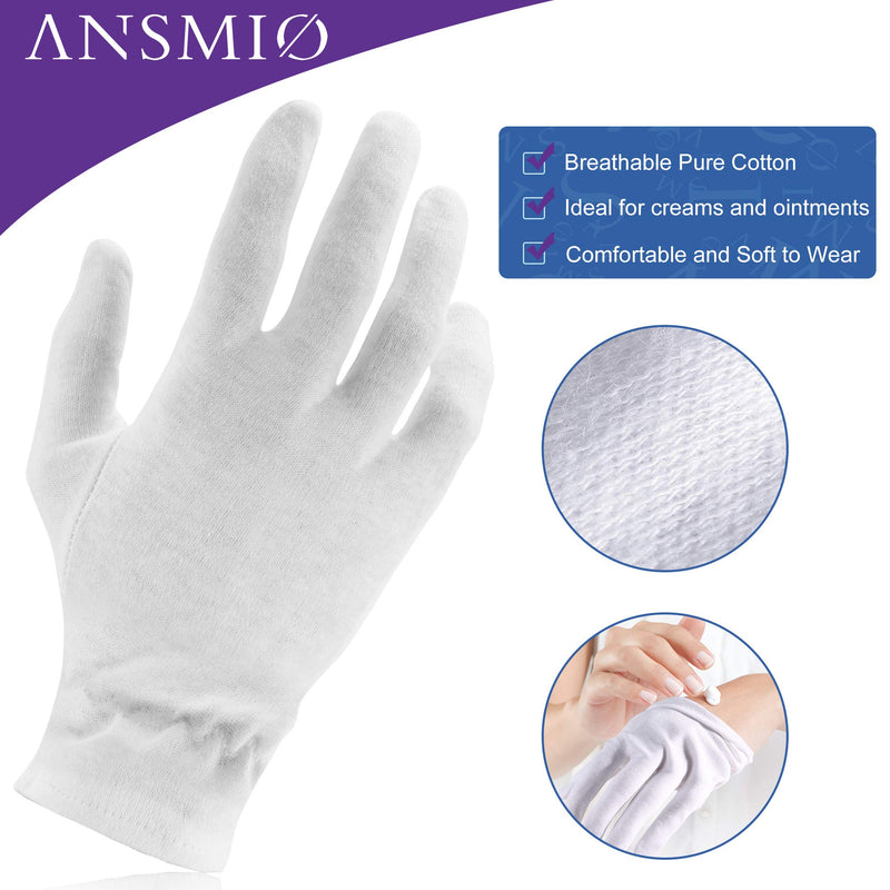 [Australia] - ANSMIO 3 Pairs White Gloves for Dry Hands with Wristband, Cotton Gloves for Eczema, Moisturizing Night Gloves, White Gloves 100% Cotton, Size 9 Inch (3 Pairs) 