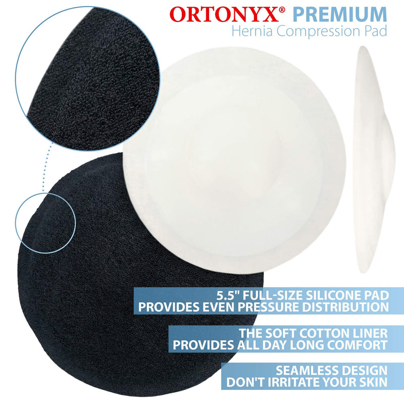 [Australia] - ORTONYX Silicone Umbilical Hernia Compression Pad with Soft Liner and Hook & Loop Closure Abdominal Binder - Navel Ventral Epigastric Incisional and Hernias / ACOX5241PAD-BK 6.25" Black 