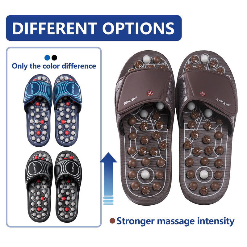 [Australia] - BYRIVER Foot Massager for Plantar Fasciitis, Reflexology Slippers Sandals, Massage Tools Relaxation Gifts for Mom Dad (02M) 7-8 Black Spring Massage Slippers 