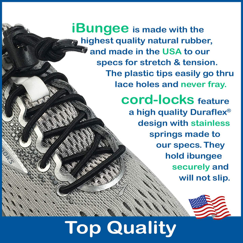 [Australia] - iBungee Laces (Elastic No Tie Shoelaces) (Made in the USA) 22-inch Black 