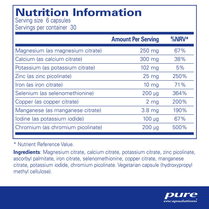 [Australia] - Pure Encapsulations - Mineral 650A - with Calcium, Magnesium, Iron, Iodine, Selenium & Zinc - Hypoallergenic Mineral and Trace Element Formula - 180 Capsules 