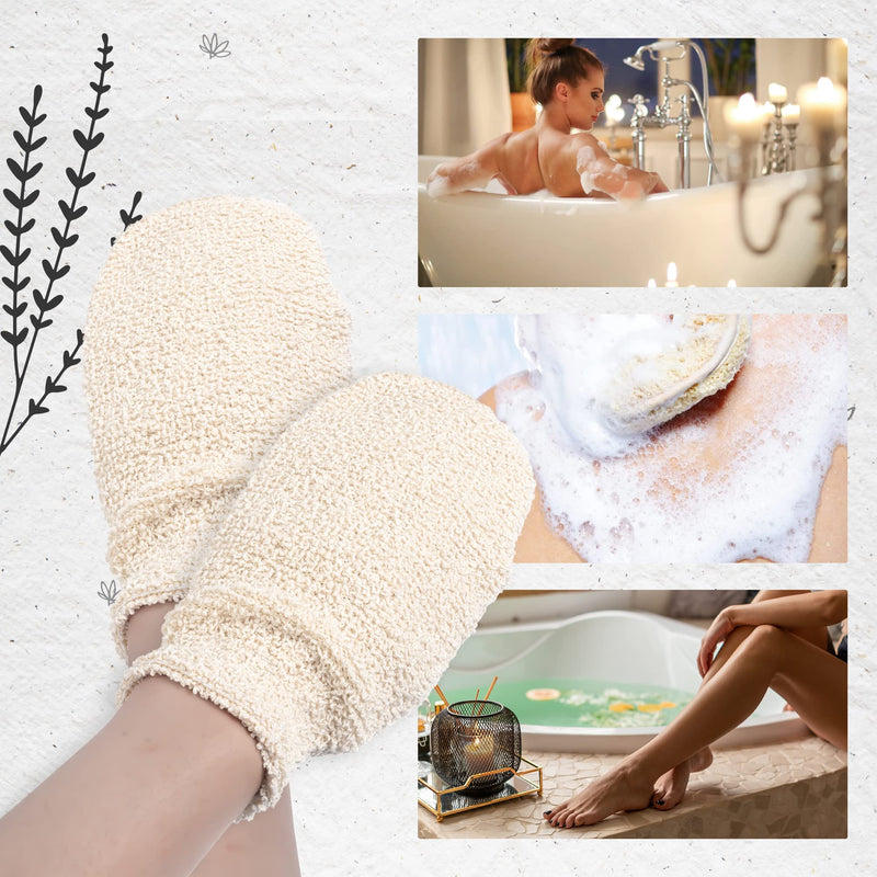 [Australia] - PROUSKY 2 Pieces Exfoliating Gloves Body Scrub Gloves, Exfoliating Gloves Shower Mitt, Natural Fiber Beauty Shower Body Gloves Body Cleaning Cloth Sponges White 