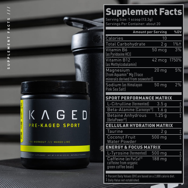 [Australia] - Pre Workout Powder; Kaged Muscle Pre-Kaged Sport Pre Workout for Men and Women, Increase Energy, Focus, Hydration, and Endurance, Organic Caffeine, Plant Based Citrulline, Glacier Grape Mango Lime 